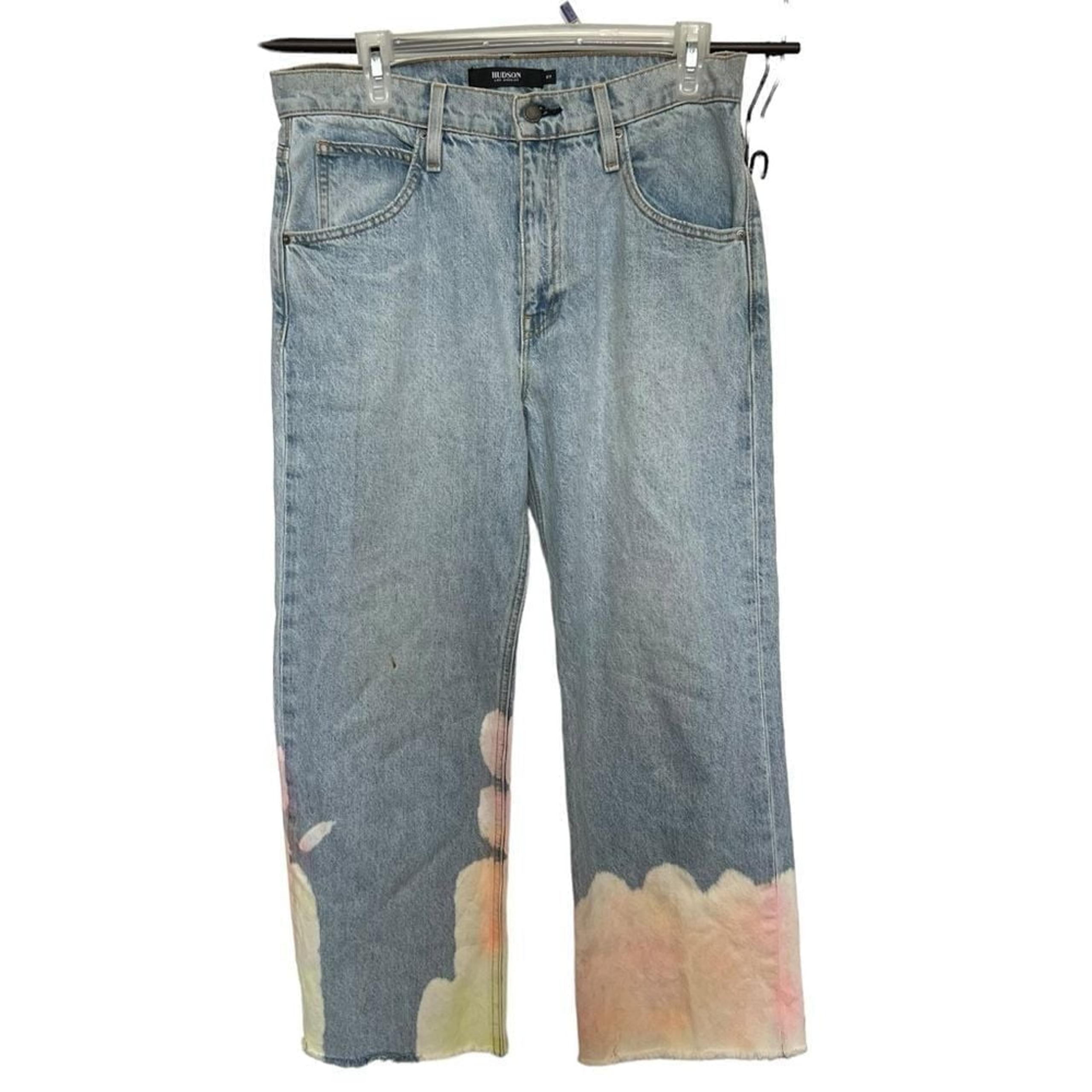 Hudson Jeans Womens Size 27 Bleached Dyed Sloane Crop Pink Frayed Raw Blue