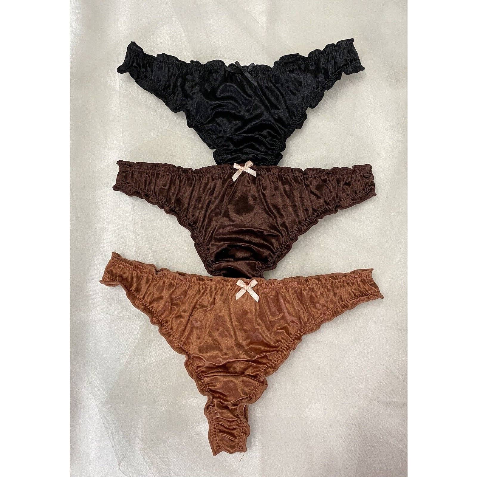Women’s Vintage Style Sexy Ruffle Satin String Thong Medium 3 Pack NEW