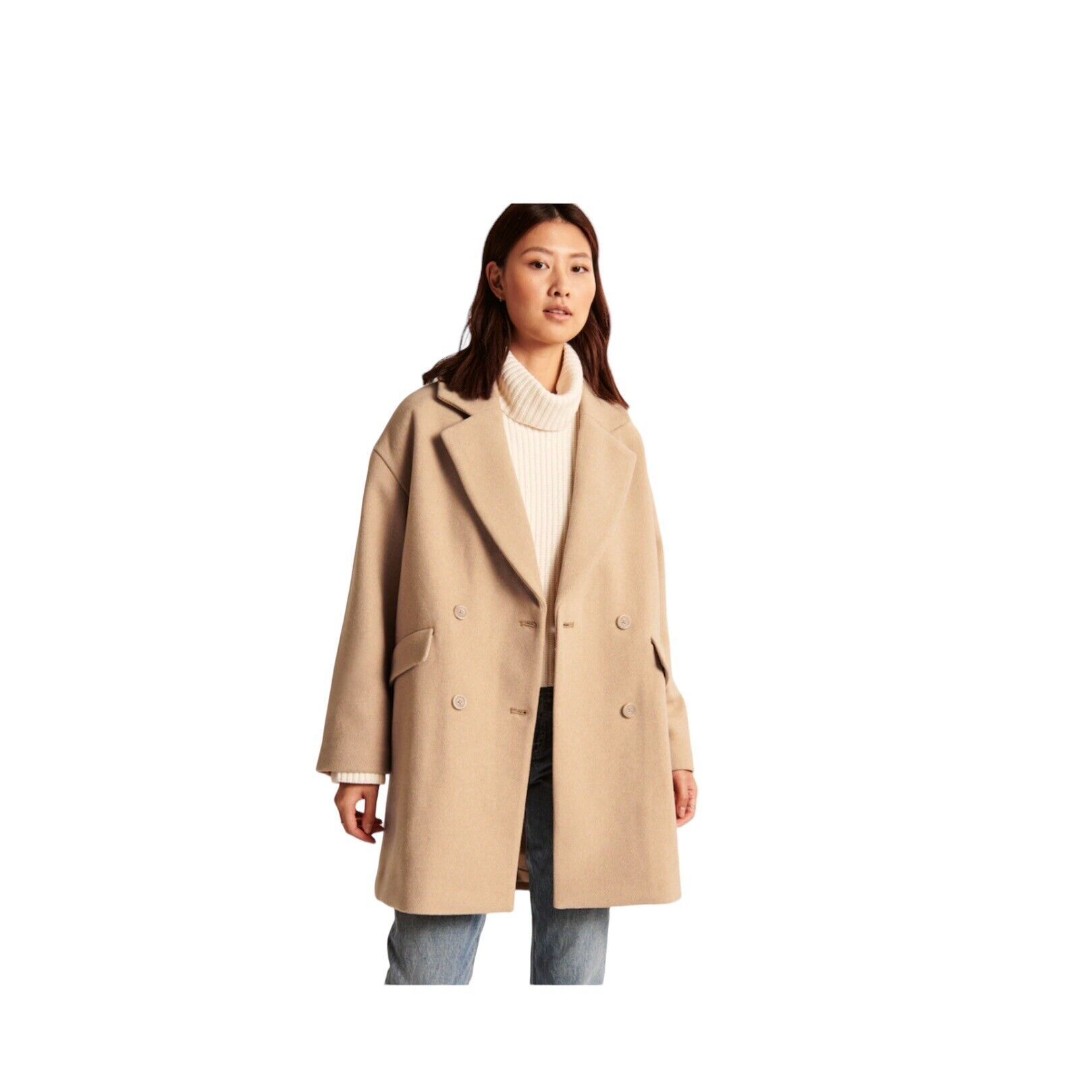 Abercrombie & Fitch Wool blend oversized boxy light brown tan coat sz Medium