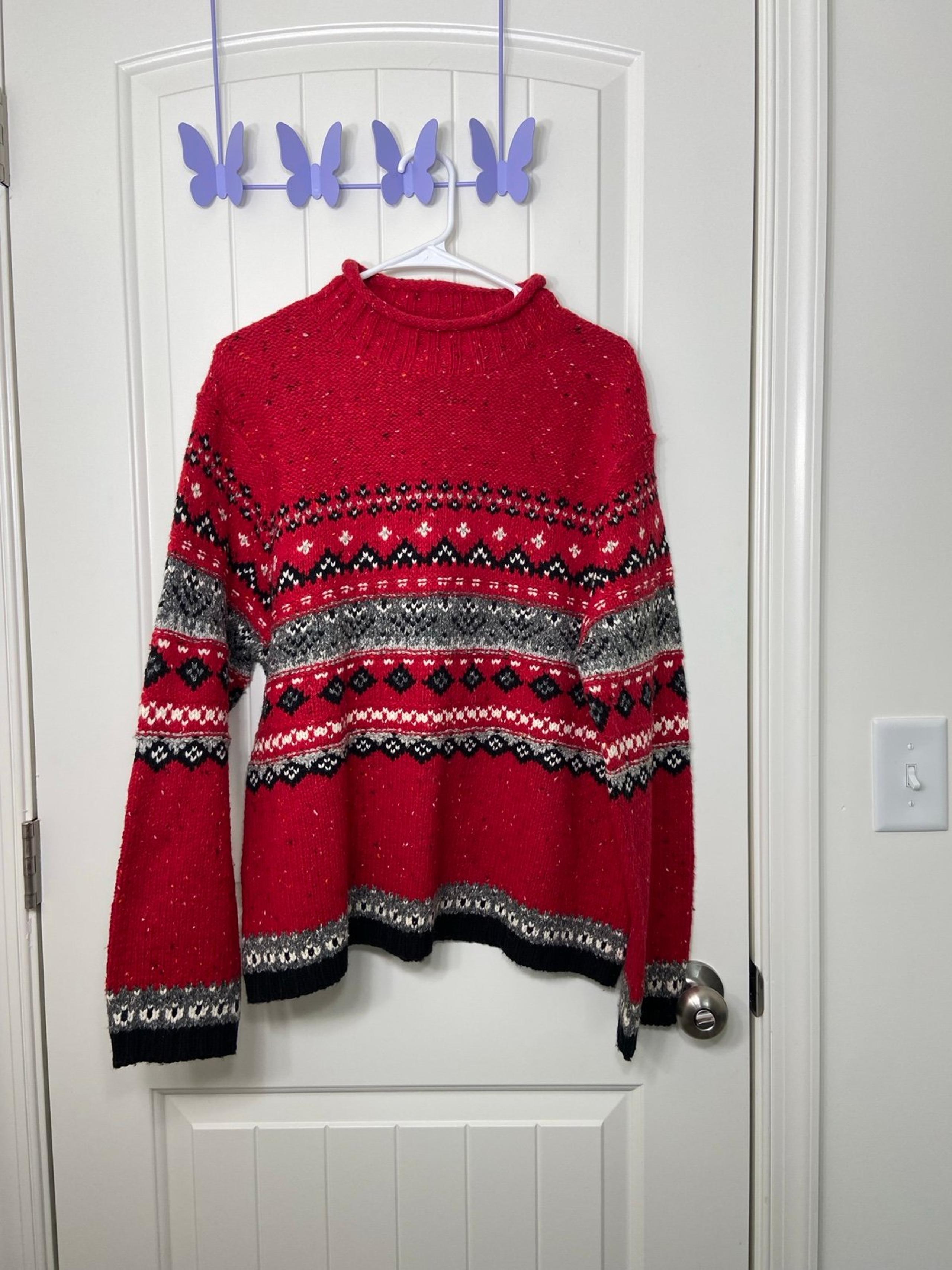 NWOT Croft & Barrow women’s red fair isle thick knit mock neck warm sweater XL