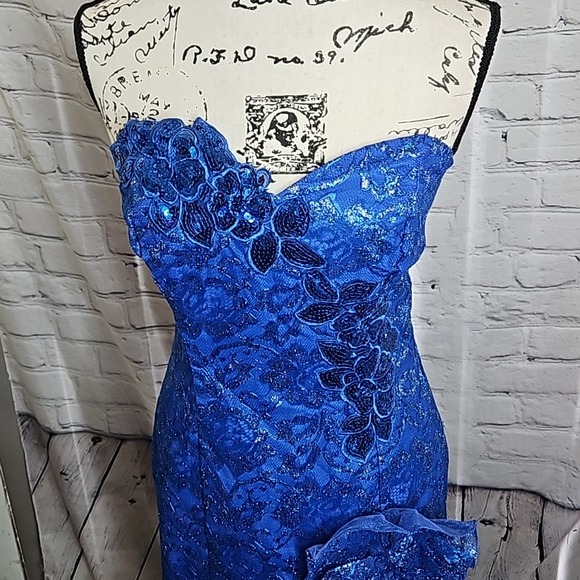 Amore Vintage 80's Strapless Sequins Mermaid Midi Length Prom Evening Gown - detail