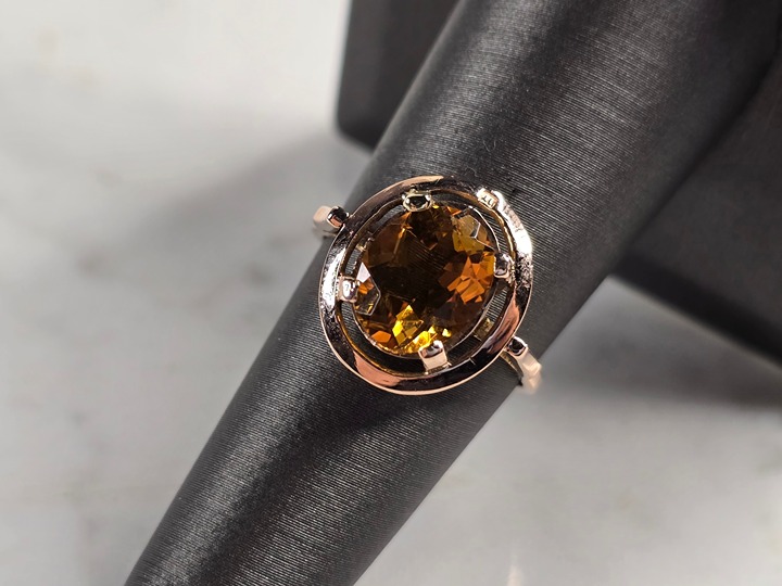 Womens Vintage Estate 14K Rose Gold Citrine Ring 3.1g #E4831
