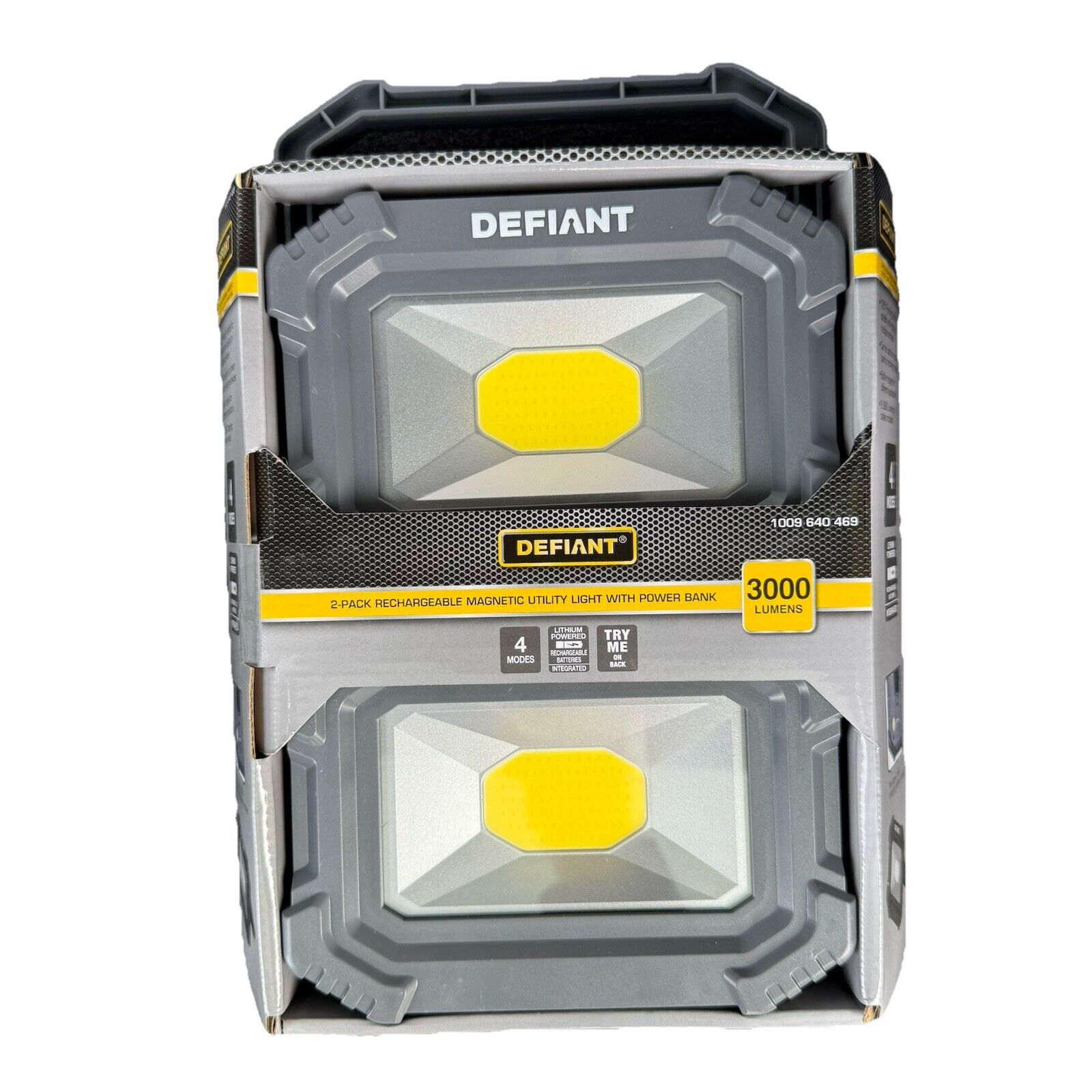 2-PK Defiant Rechargeable Magnetic Utility Light Power Bank Foldable Handle 2Pk