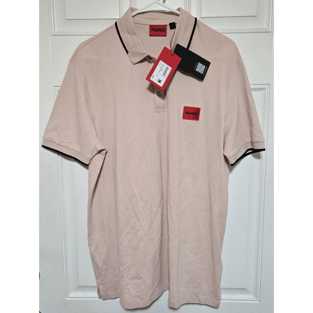 Hugo Boss Deresino Logo Patch Polo Shirt Cream Mens Size Large Slim Fit NWT NEW