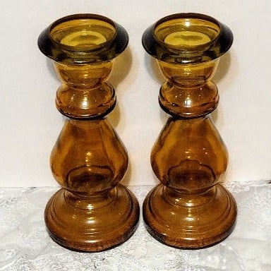 Candle Holders A Pair Of LARGE Amber Recycled Glass Column By Vidrios Of Spain