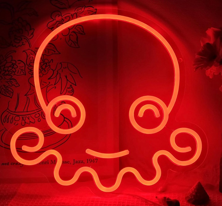 Cute Bright Red Happy Octopus Squid LED Night Light Room Wall Decoration