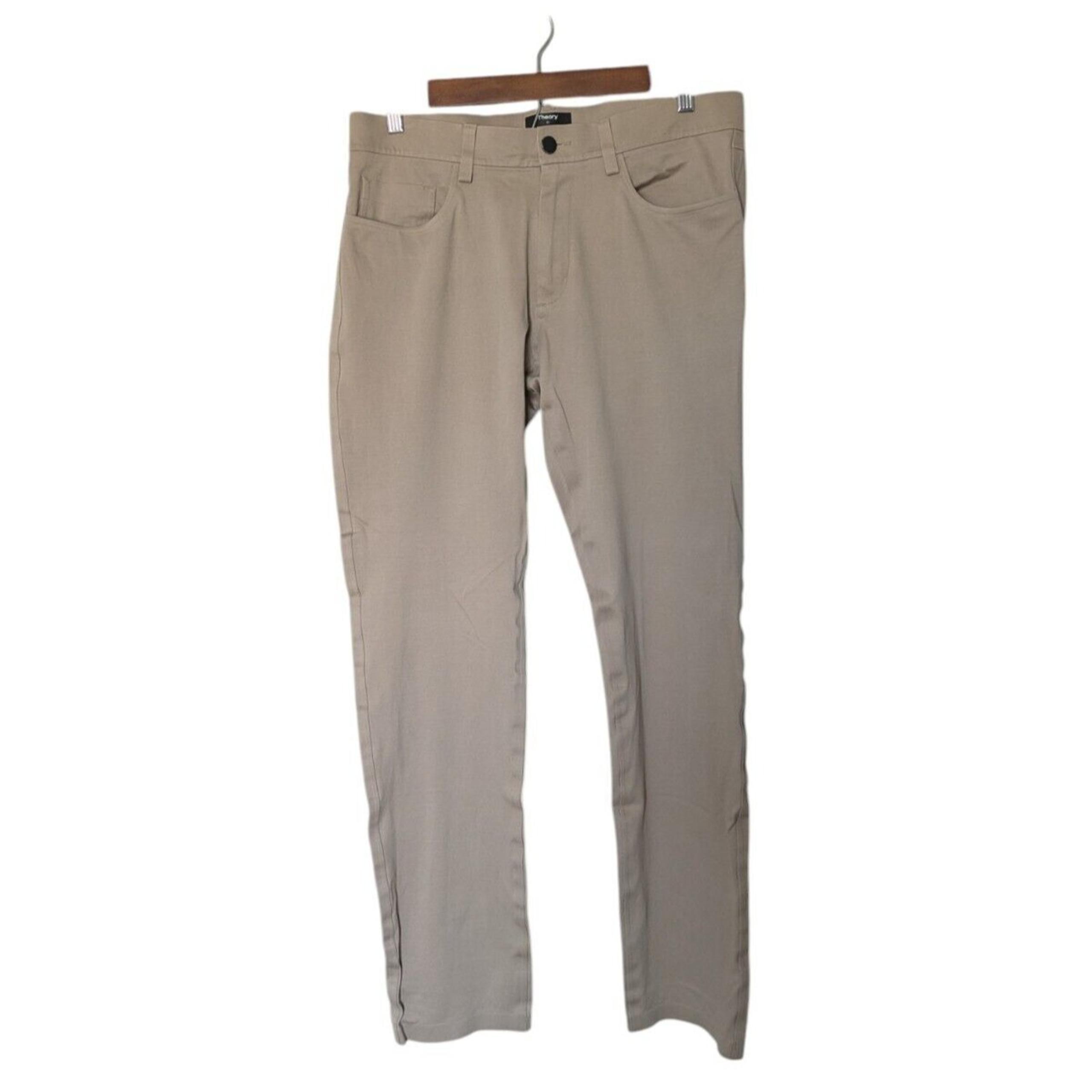 Theory Beige Khaki Tan Tech Raffi Compact Ponte Pants Size 31 Slim Fit Cotton