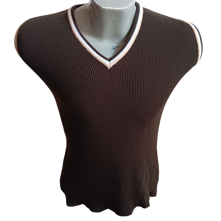 Men's Large Sleeveless V-Neck Knit Sweater Vest Vintage Von Cort Brown Acrylic