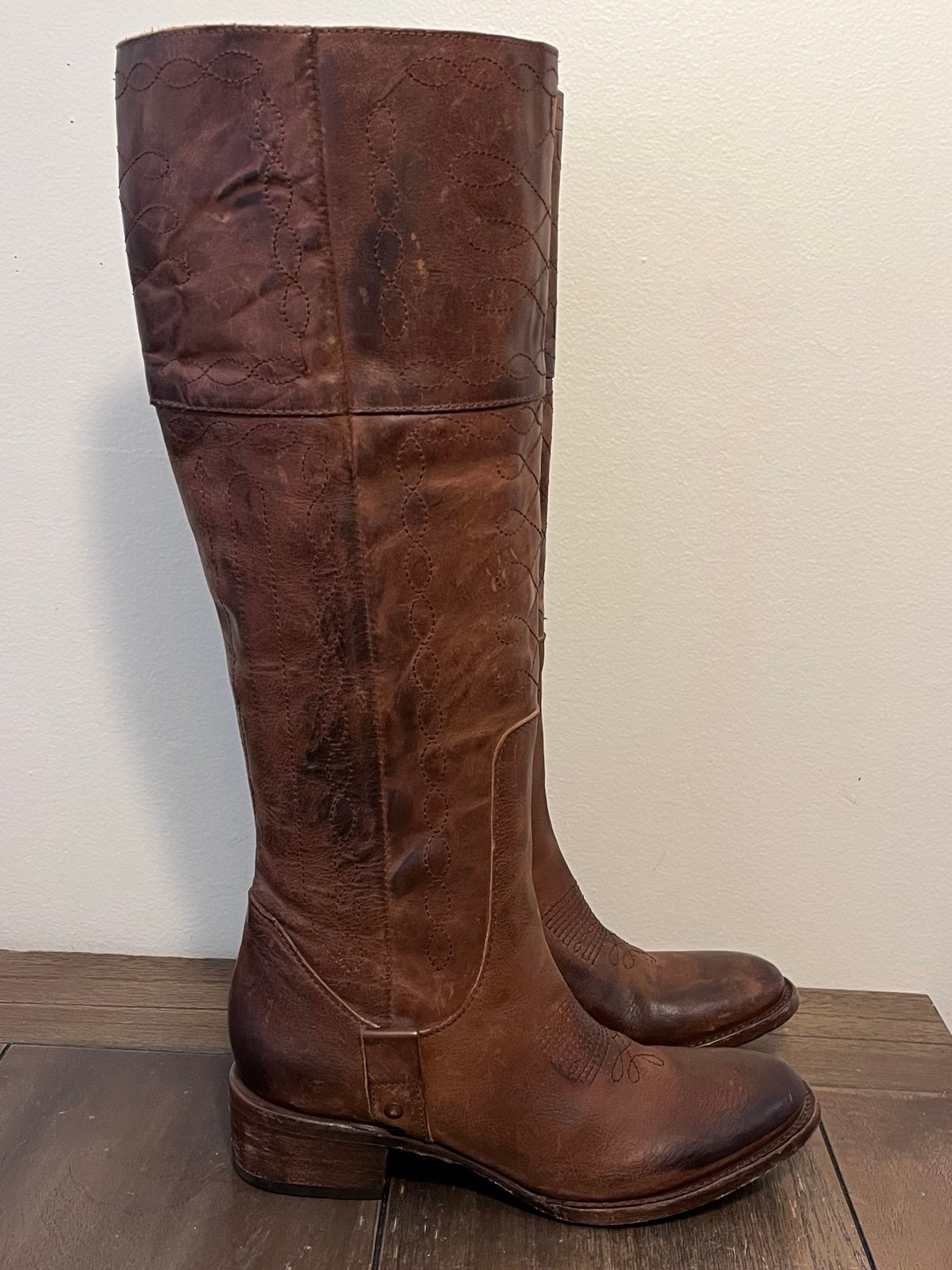 Freebird Wrang Distressed Tall Brown Leather Knee High Boots Womens size 7