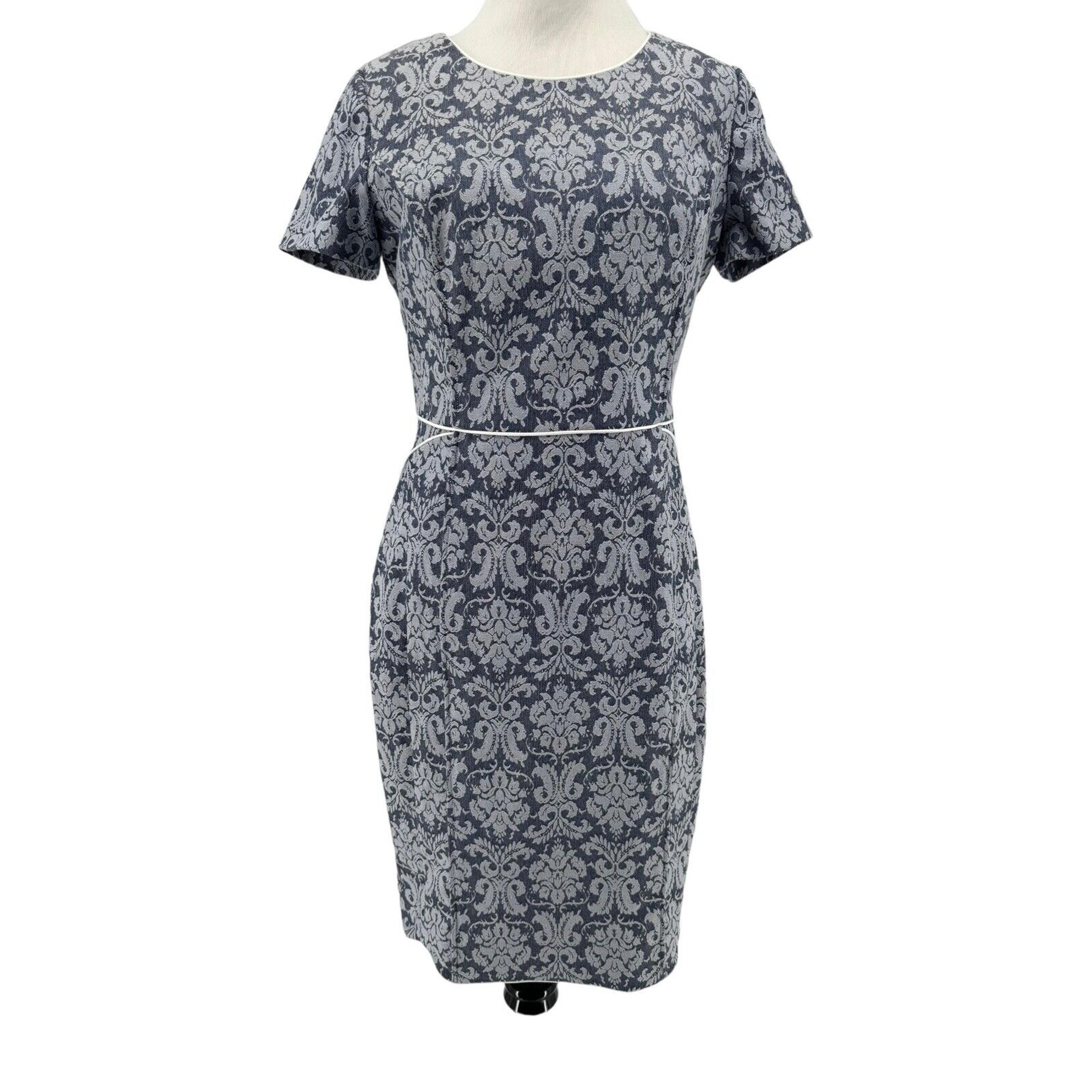 NYDJ Women's Blue Printed Short Sleeve Sheath Dress Size 6