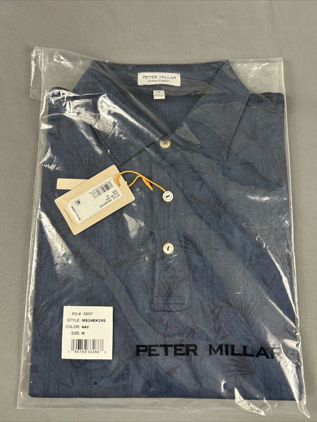 Peter Millar Golf Shirt Polo CS Summer Comfort Bamboo Botanical Print Medium NWT