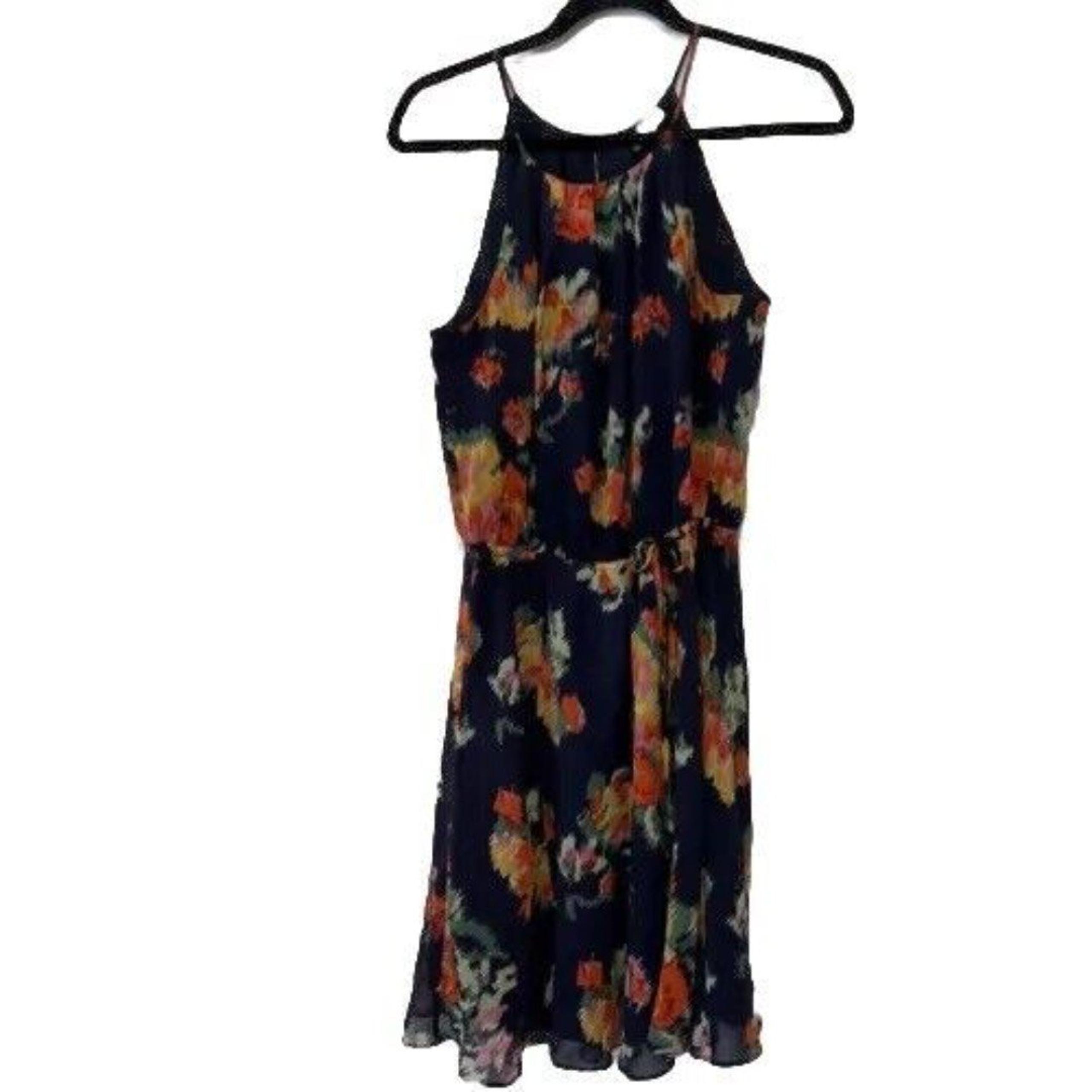 Joie Makana Dress Blue Floral Silk Halter Knee Length Women M Lined Tie Waist