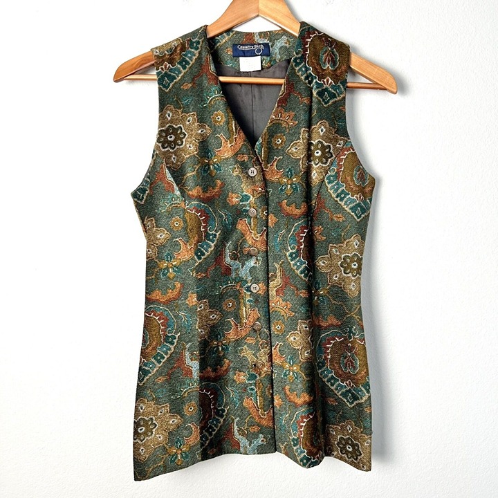 Vintage Brocade Cottage Vest Academia Preppy Size Small