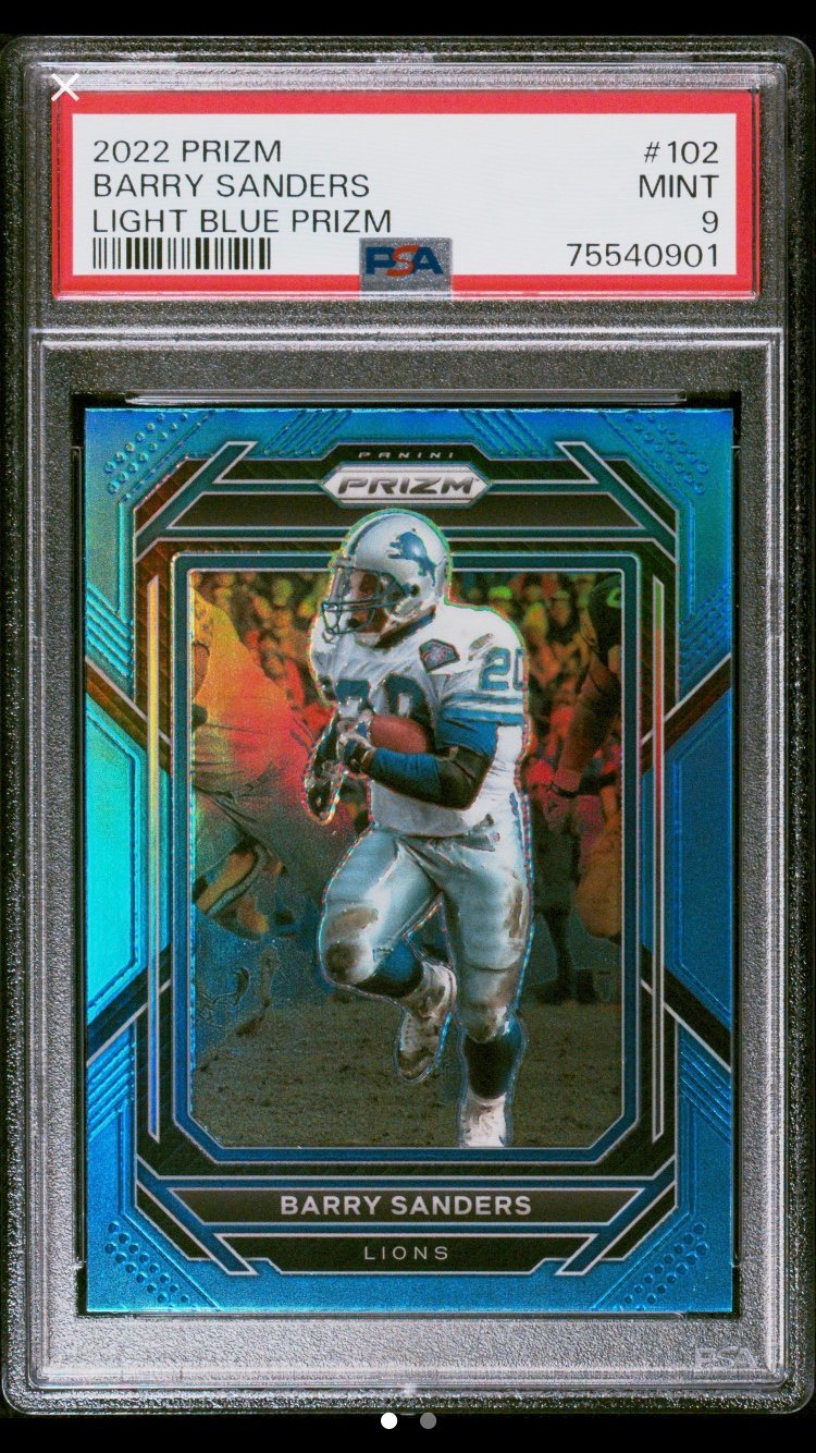 Barry Sanders Detroit Lions LIGHT BLUE PRIZM PSA MINT 9 POP 3!