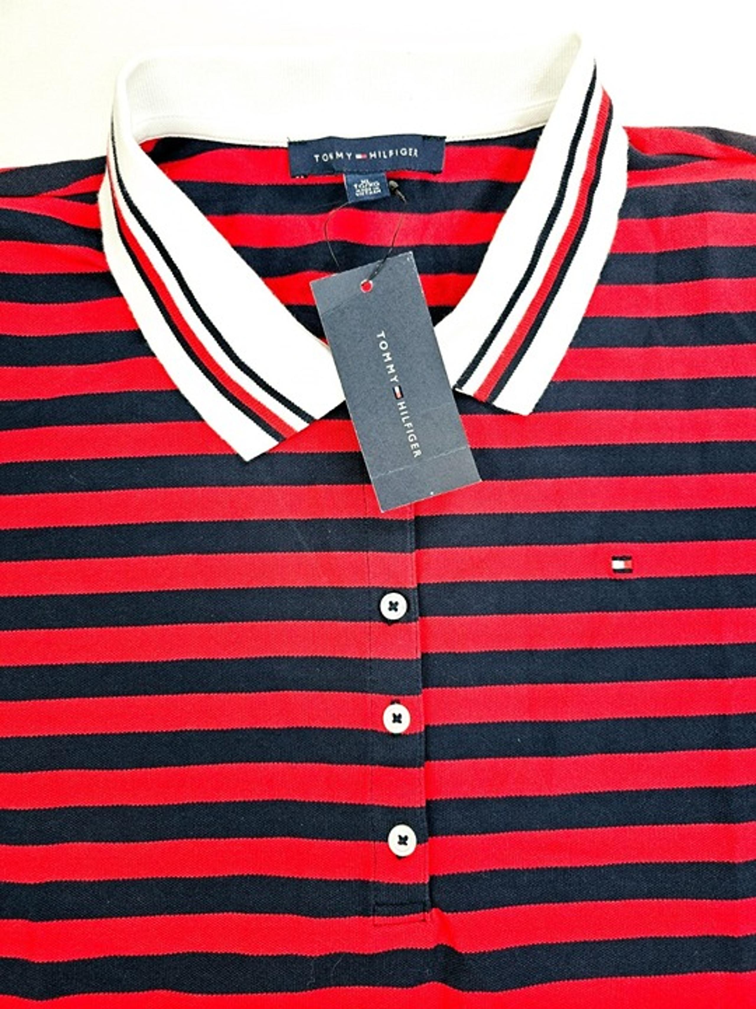 Tommy Hilfiger Size XL Womens Black Red Stripe Short Sleeve Heritage Polo NWT