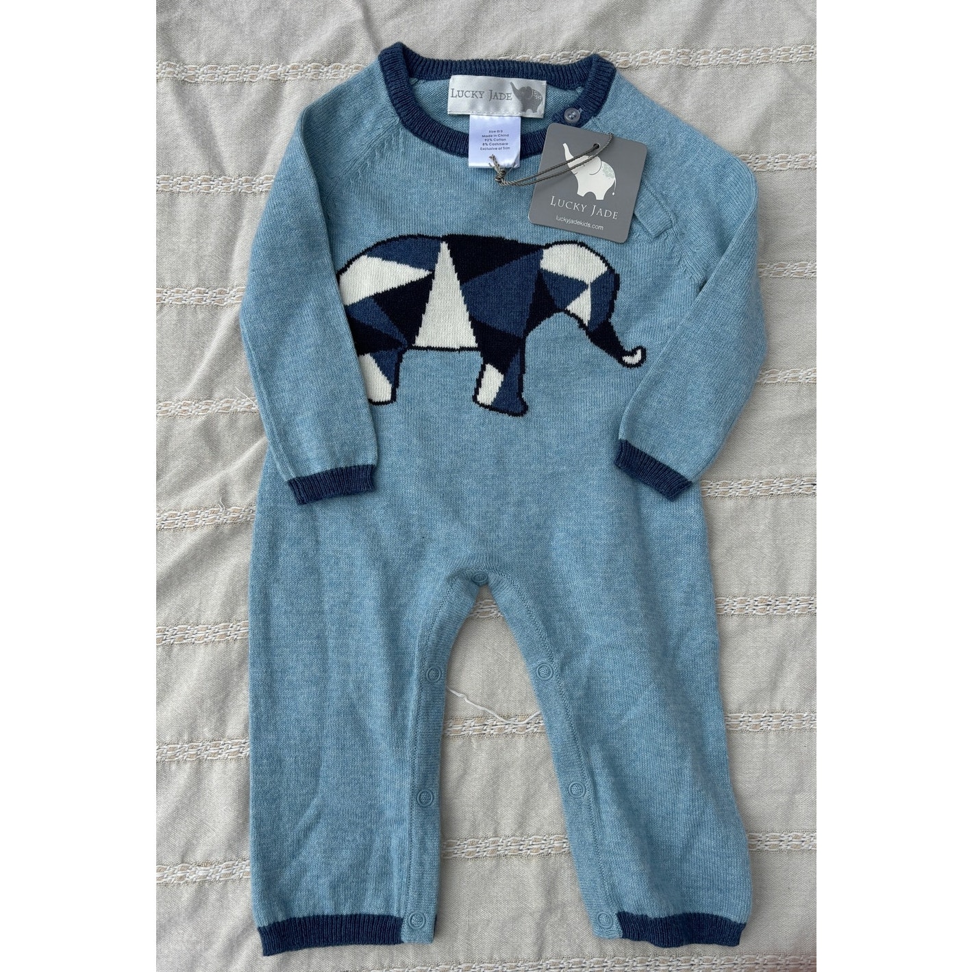 NWT Lucky Jade Sweater Jumpsuit, Cashmere Blend, Elephant, Sz 0-3 mos