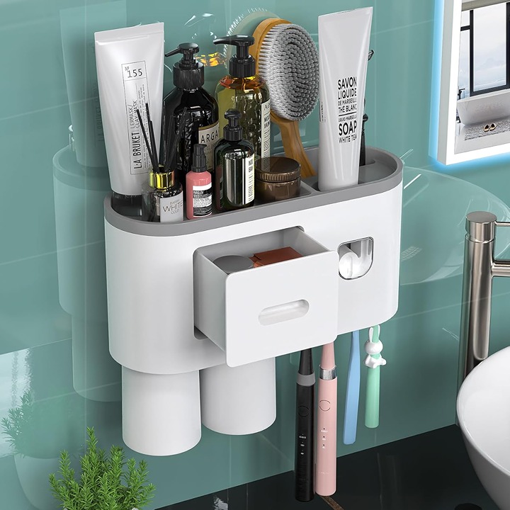 Toothbrush Holder Wall Mounted, Automatic Toothpaste Dispenser