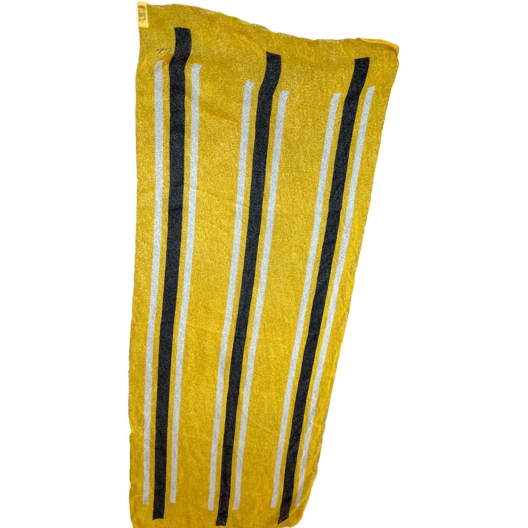 EUC Vintage Yellow White Black Stripes ECHO 100% Silk Oblong Scarf Made in Japan