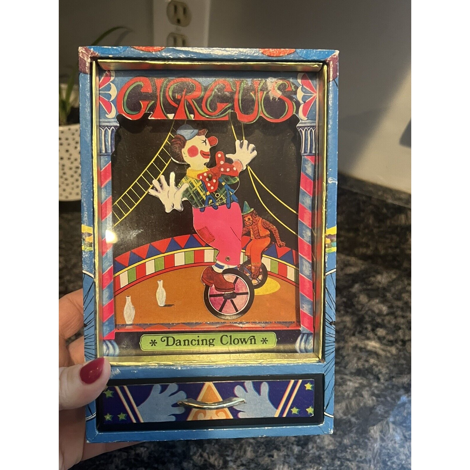 Vintage Koji Murai Circus Dancing Clown Wind-up Music Box Toy Fully Works read