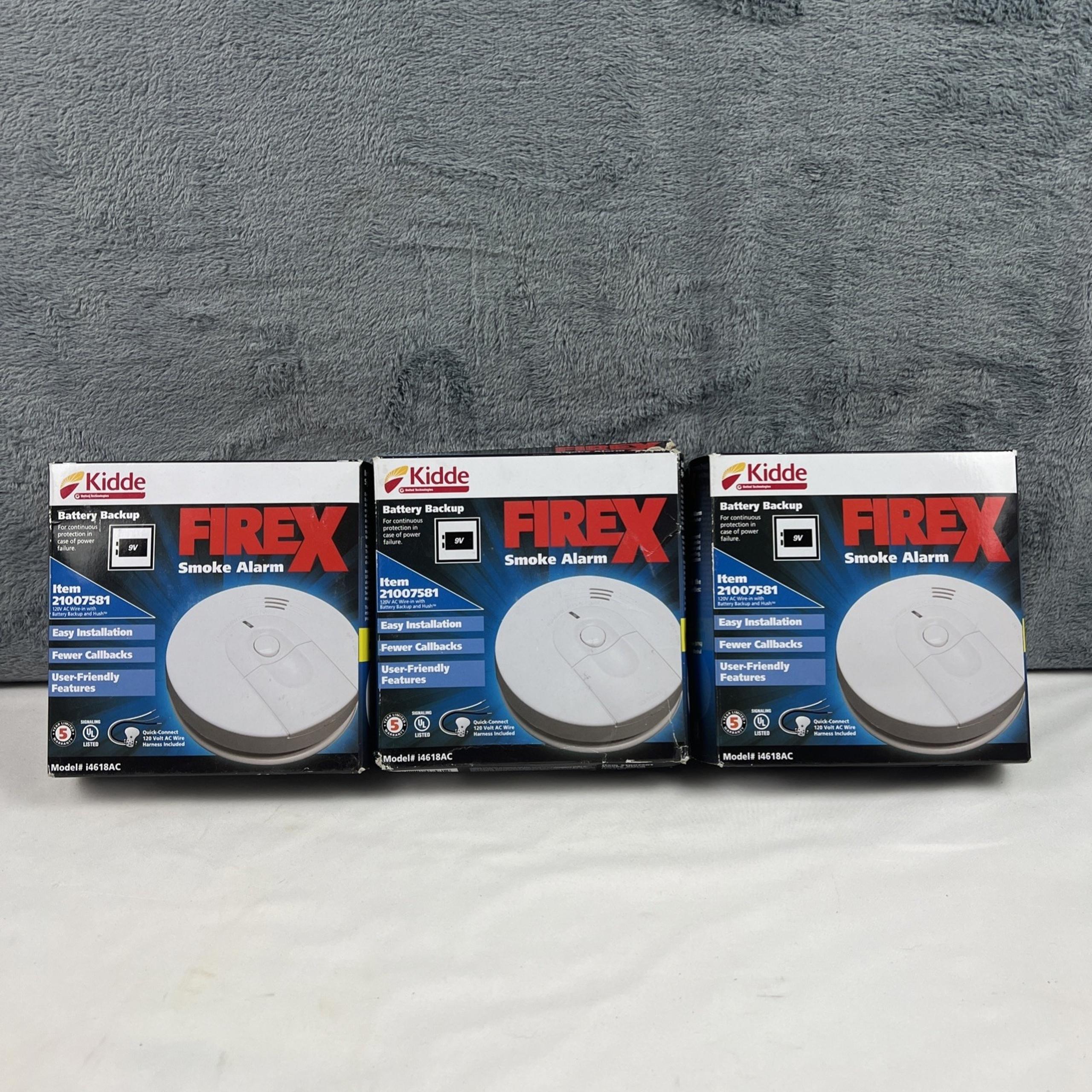 LOT OF 3 KIDDE i4618AC Firex Hardwired Smoke Detector W/ Battery Backup 21007581