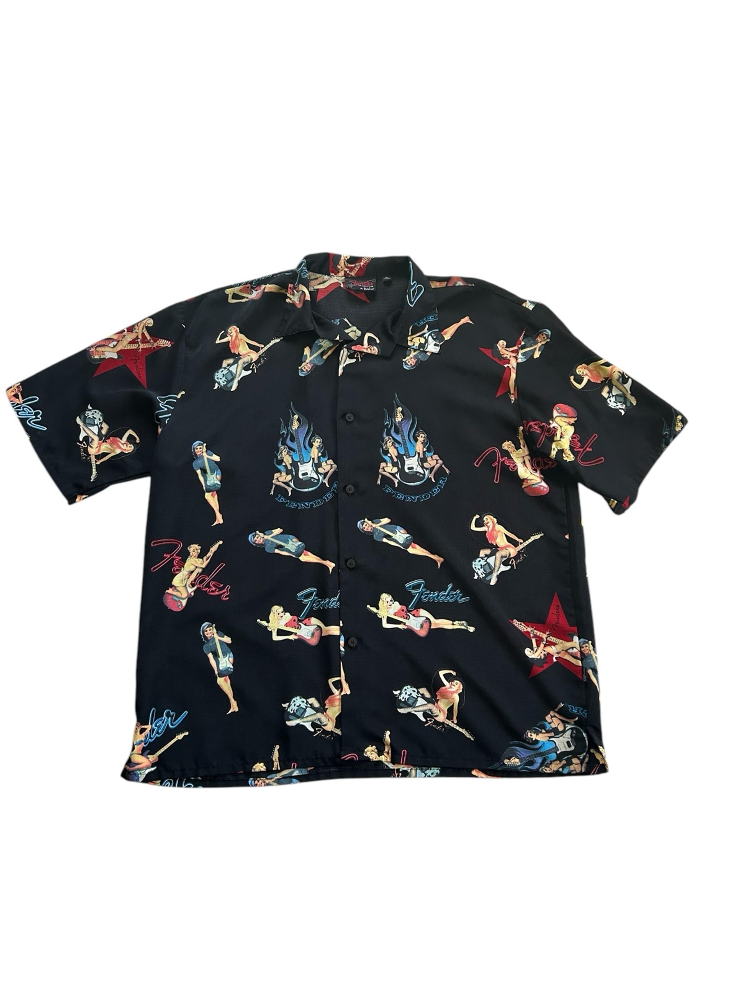 Fender Vintage Pinup Girl Guitar Short Sleeve Button Down Shirt Size Men’s XL