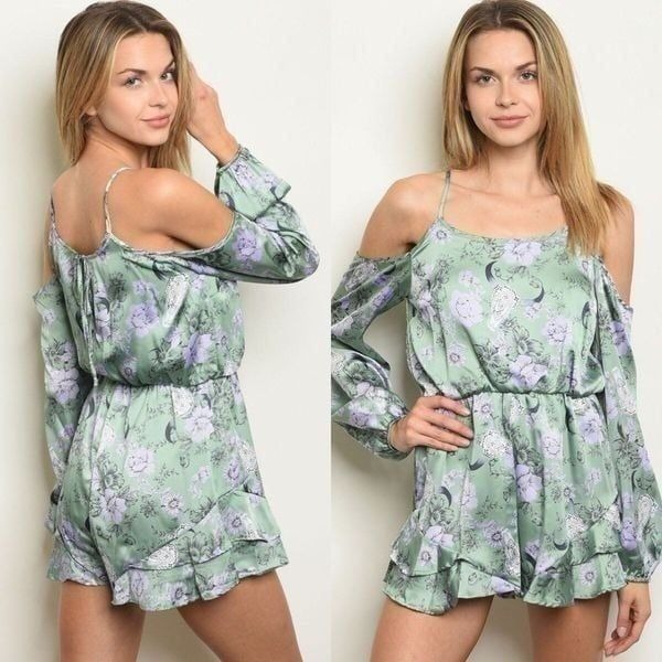 New Sage Floral Long Sleeve Romper