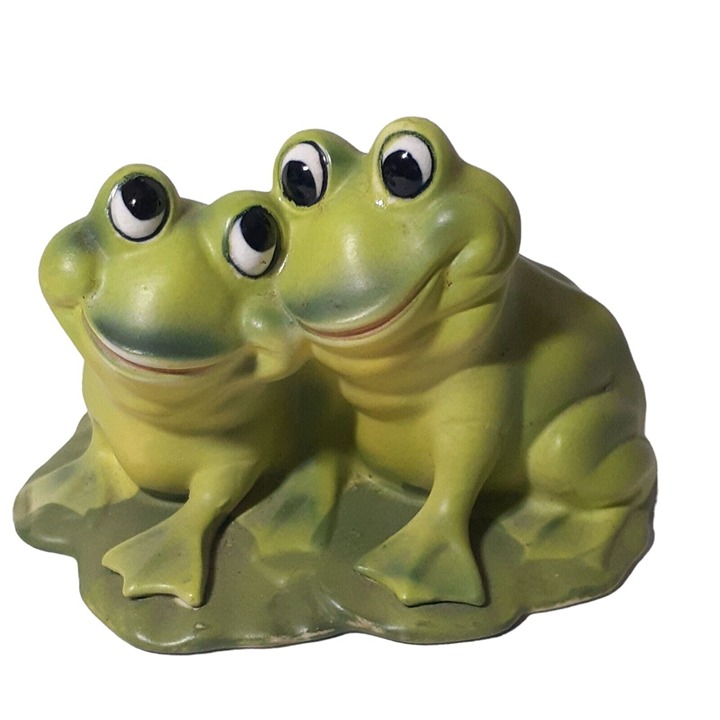 Vintage Chalkware Figurine Love Cuddle Frogs on Lily Pad Mid Century Korea 5