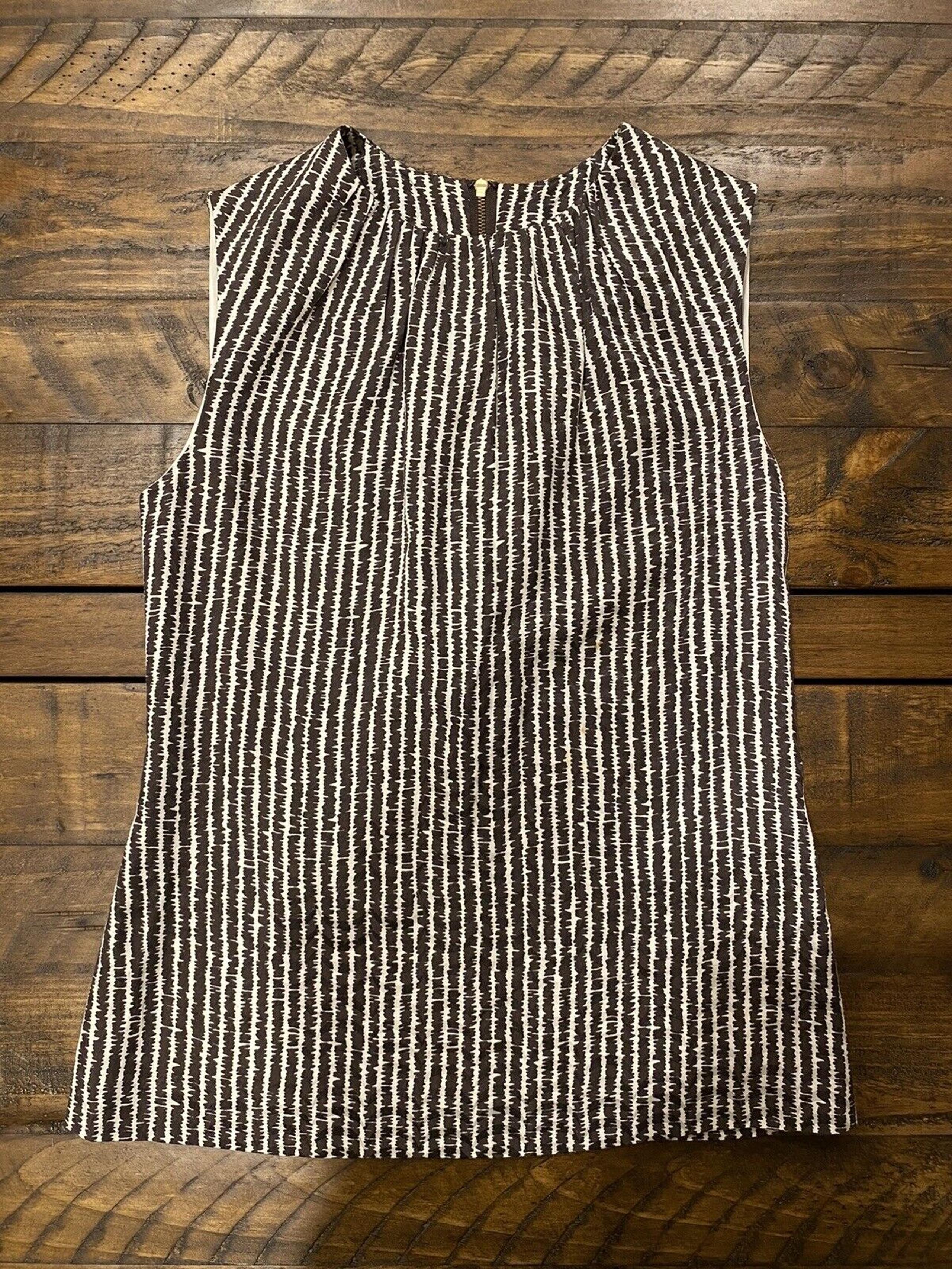 Tory Burch Women's Silk Blend Sleeveless Blouse in Brown & Cream Stripe Size 2