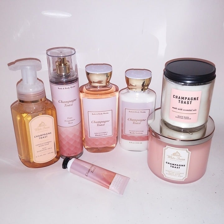 Bath Body Works White Barn Set of 7 Champagne Toast Lotion Candle Shower Gel Han