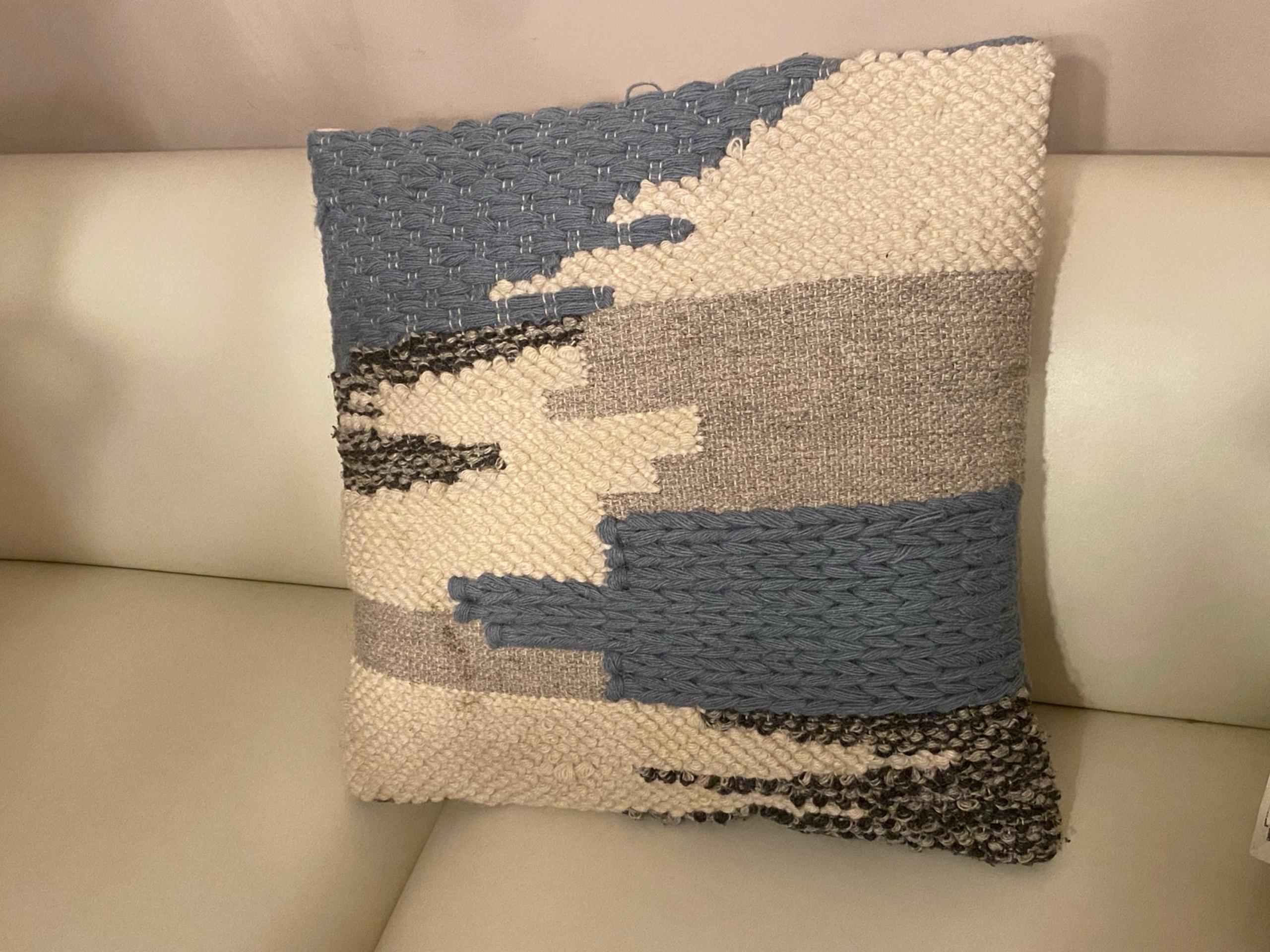 Magnolia Home Blue Joanna Gaines Pillow Cover Sham Wool Cotton