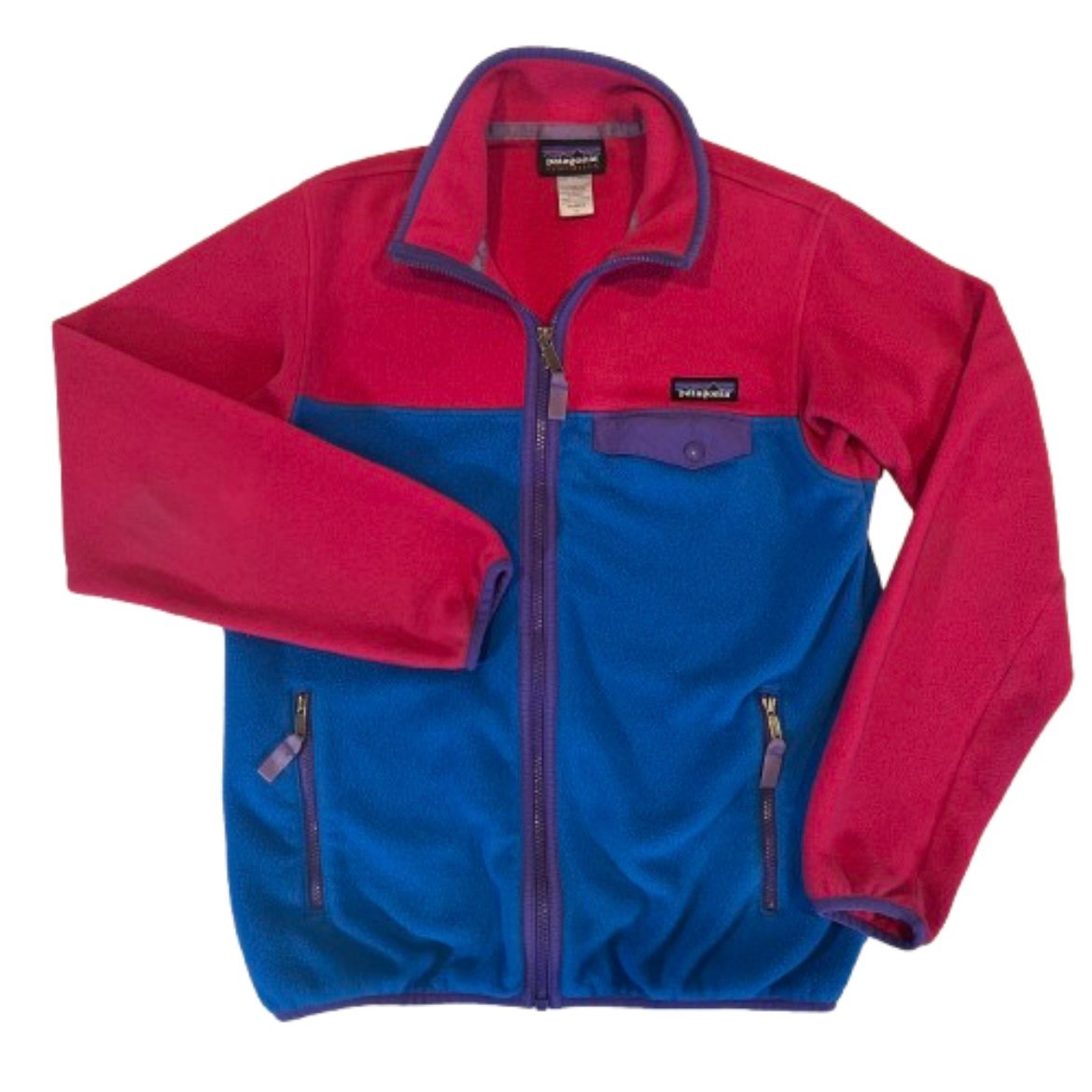 Patagonia Synchilla Women's Small Full Zip Snap-T Fleece Jacket Pink Colorblock