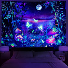 Blacklight Fantasy Forest Tapestry Aesthetic Moon Tapestry UV Reactive Wall Hang