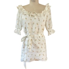 Reformation Indio Dress Off-the-Shoulder Off-White Yellow Flowers 100% Linen XS