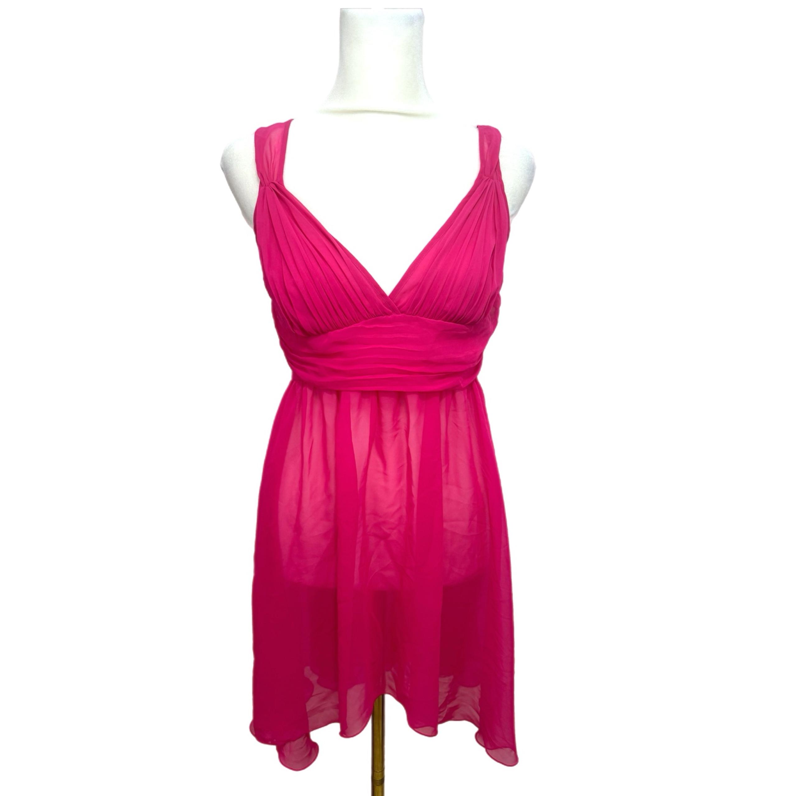 Victoria's Secret Bright Pink Sheer Pleated Chiffon Nightie Chemise Womens Sz S