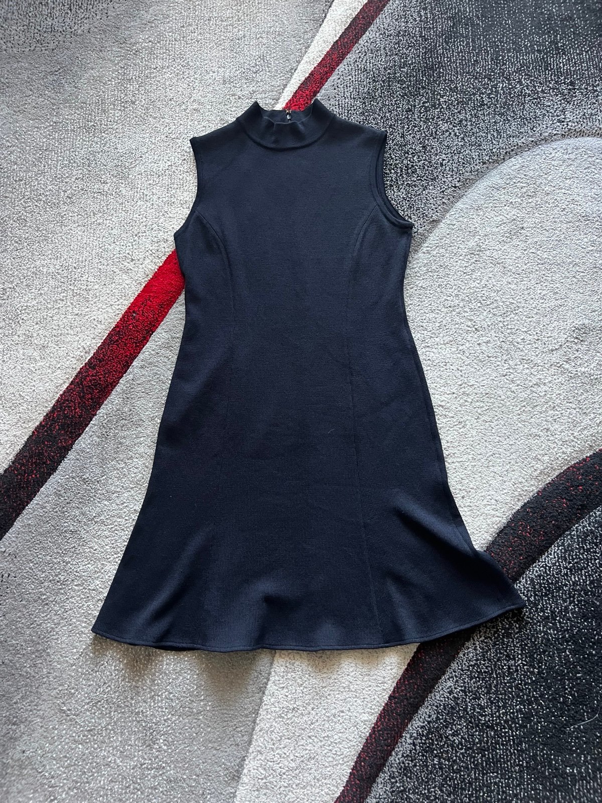 St. John Black Santana Knit Mockneck Sleeveless Sheath Dress