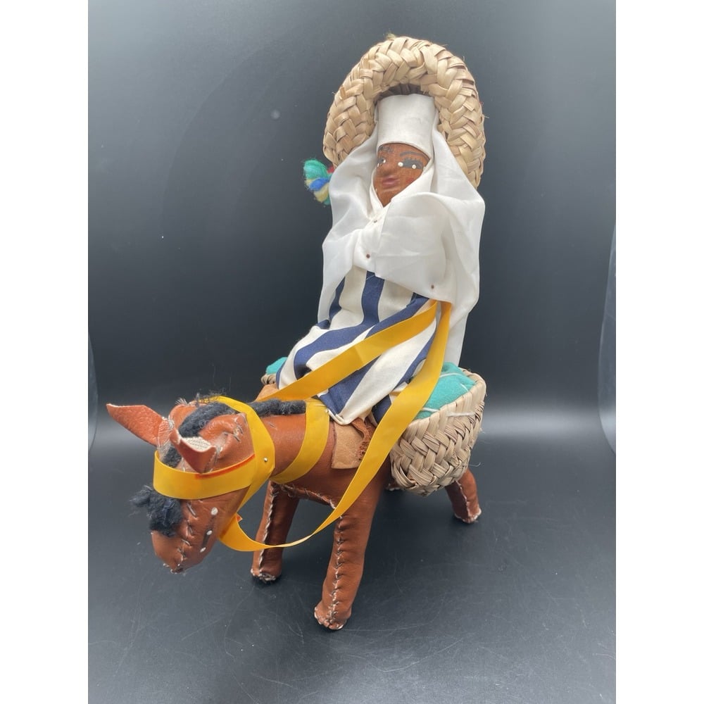 Rare VTG Handmade Mexican Folk Art Doll Figurine Woman on Pack Mule