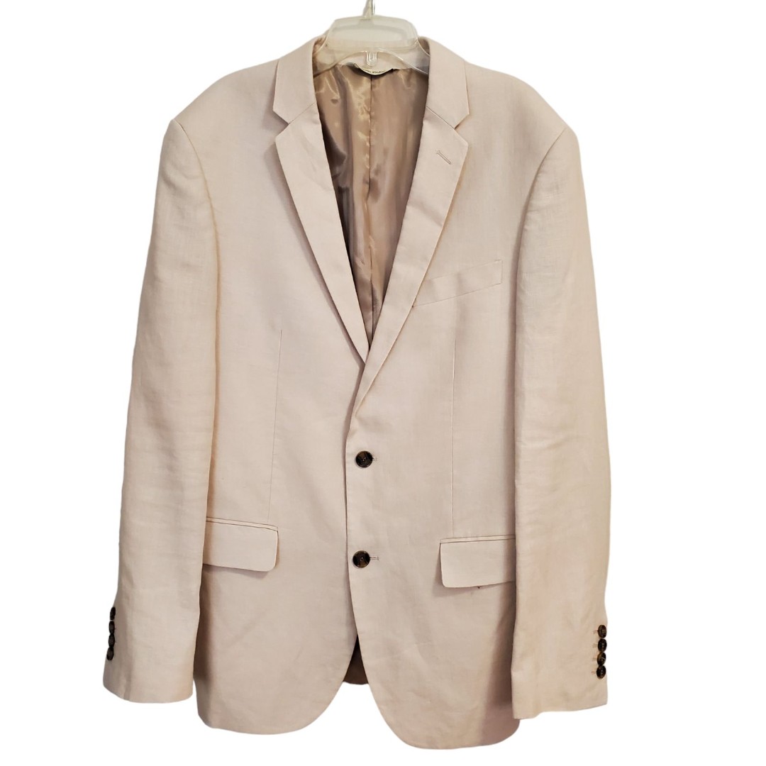 Samuel Windsor Linen Blazer Mens size 40L long Jacket Neutral Tan 2 button SB