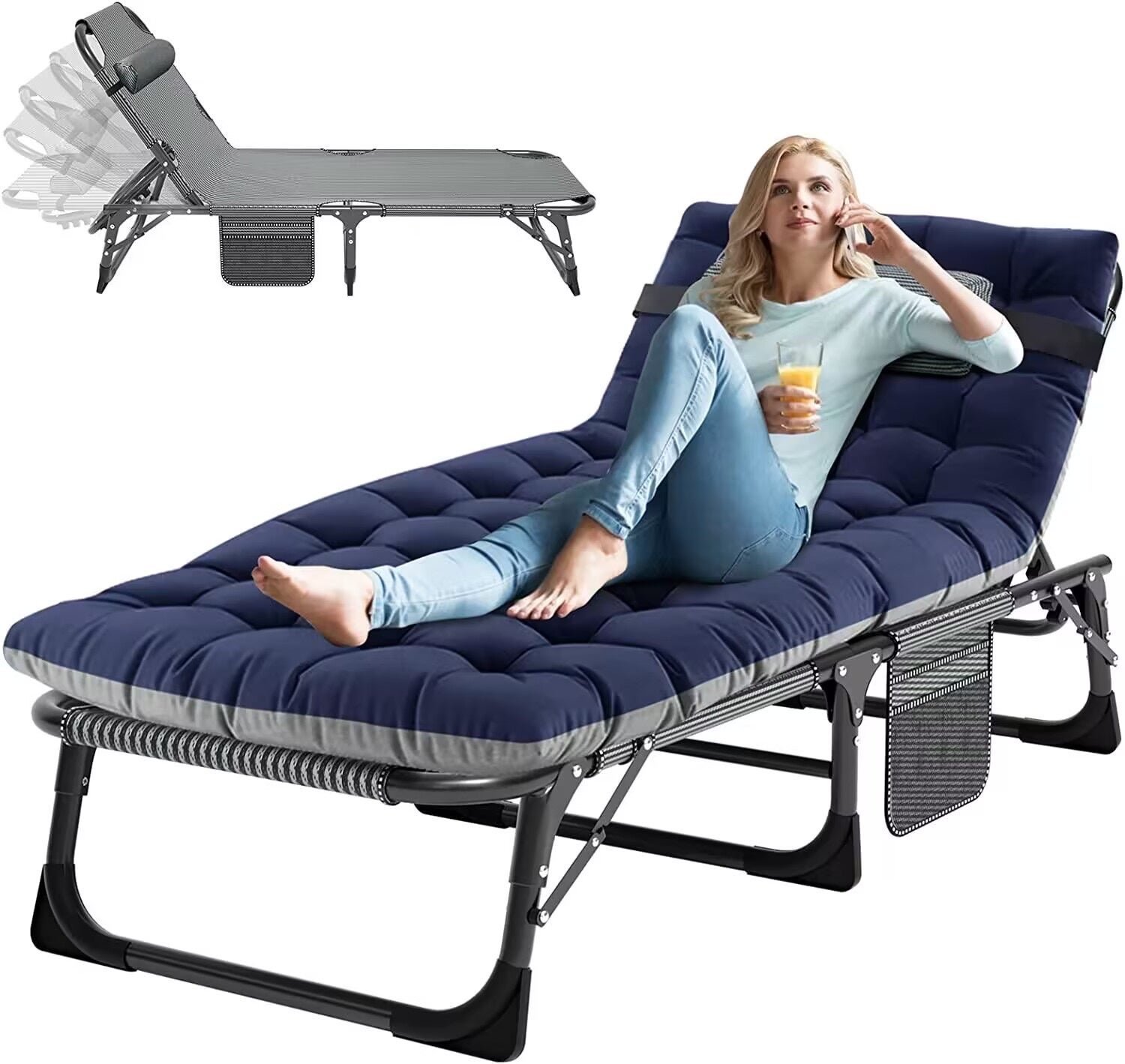 Fold Up Sleeping Cots for Heavy People, Portable Beds or Cots for Sunbathing Bea