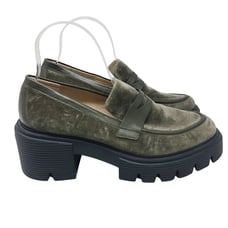 Stuart Weitzman Soho Loafers Platform Slip On Shoe Velvet Green Women's Size 8.5