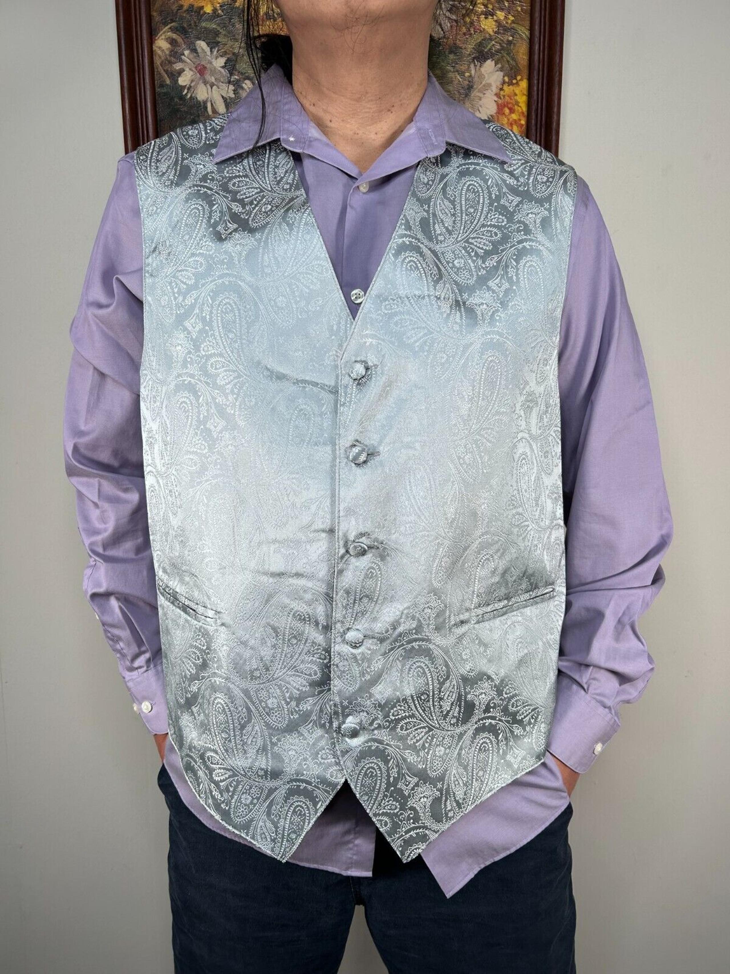 Vesuvio Napoli Button Up Vest Men's XL Two Tone Black Gray Paisley Casual