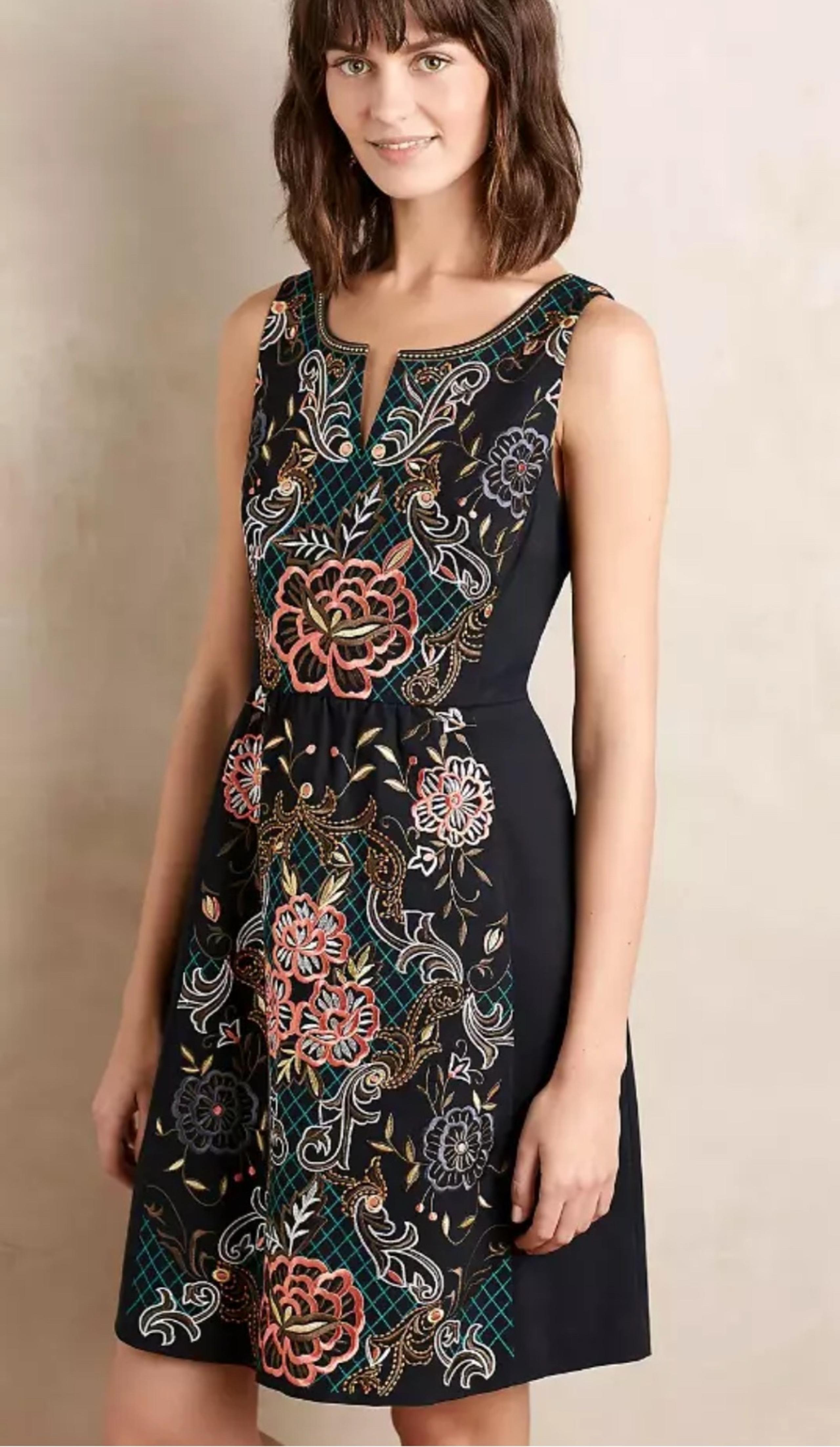 Anthropologie Moulinette Soeurs Perennial Floral Embroidered Dress Size 4