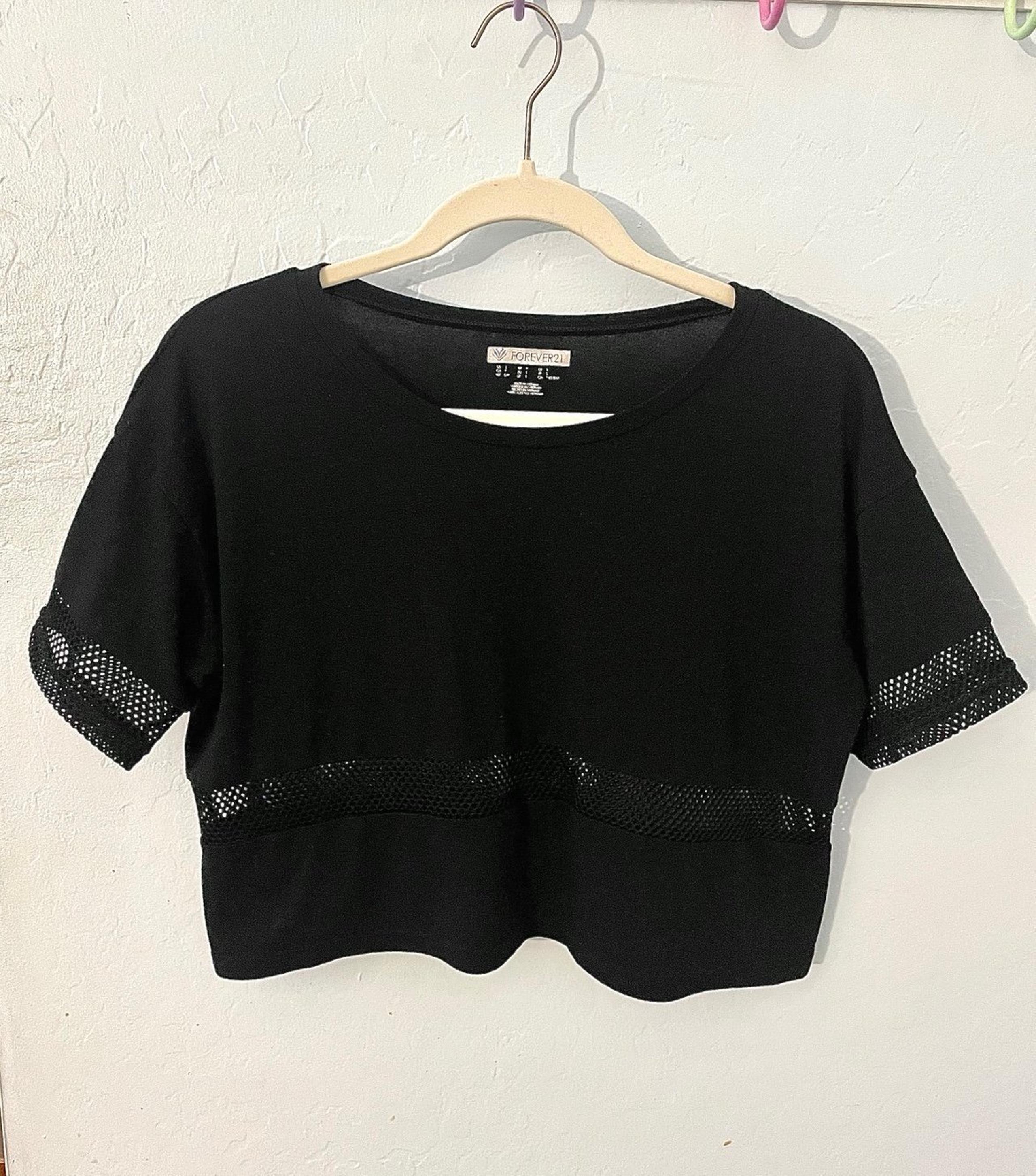 Vintage Forever 21 Black Athletic Crop Top Shirt with Mesh detail