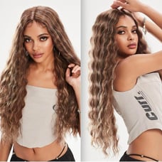 Lace front brown highlight loose deep wave wig