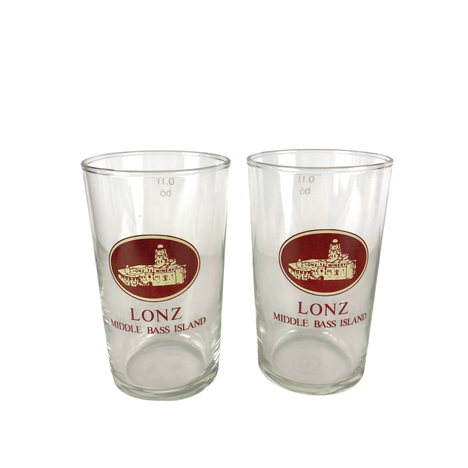 Lonz Winery Vintage Tasting Glasses 0.1l Set Of 2 Middle Bass Island Ohio 3 3/8”