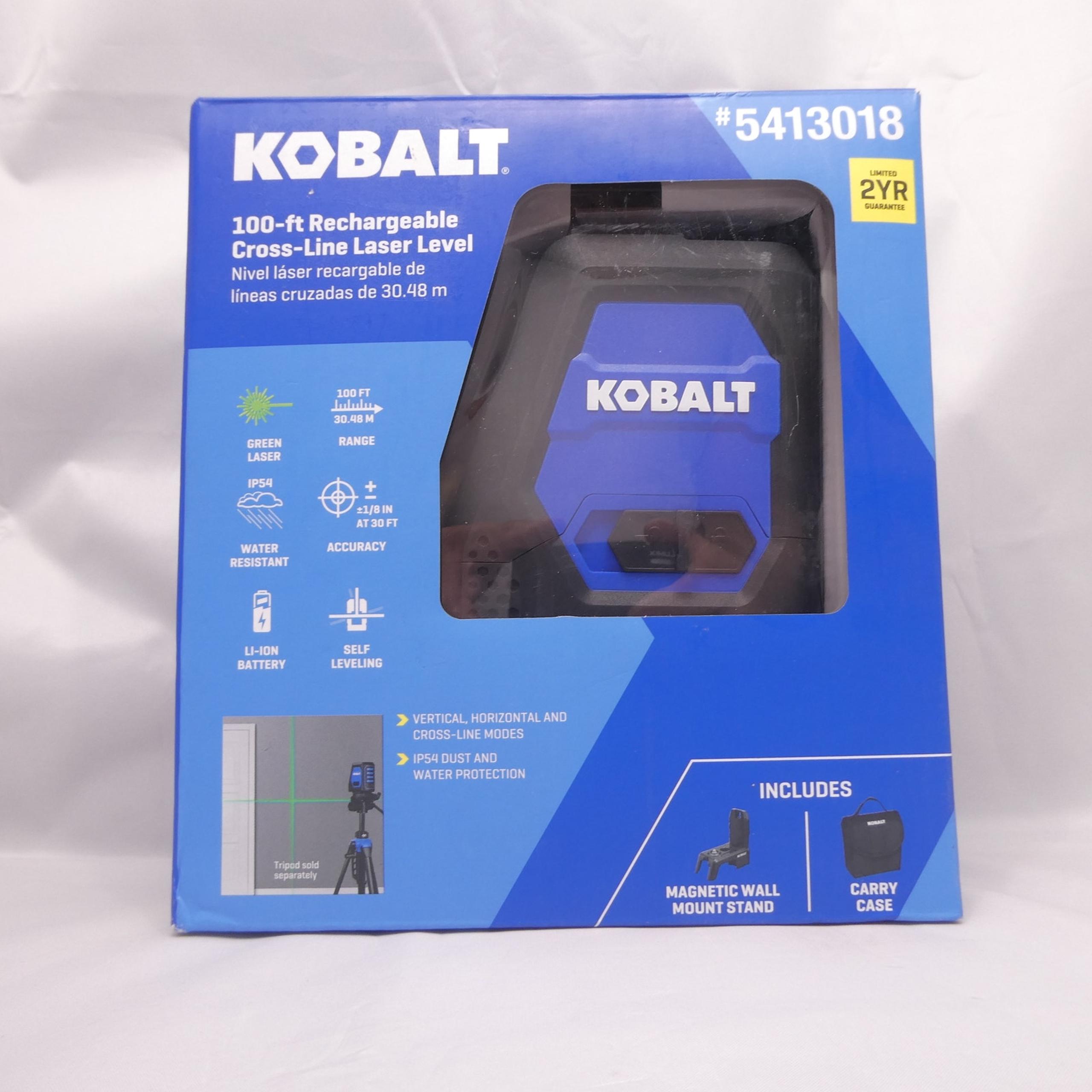 100ft Self-Leveling Cross-line Laser Level Rechargeable 5413018 - Kobalt