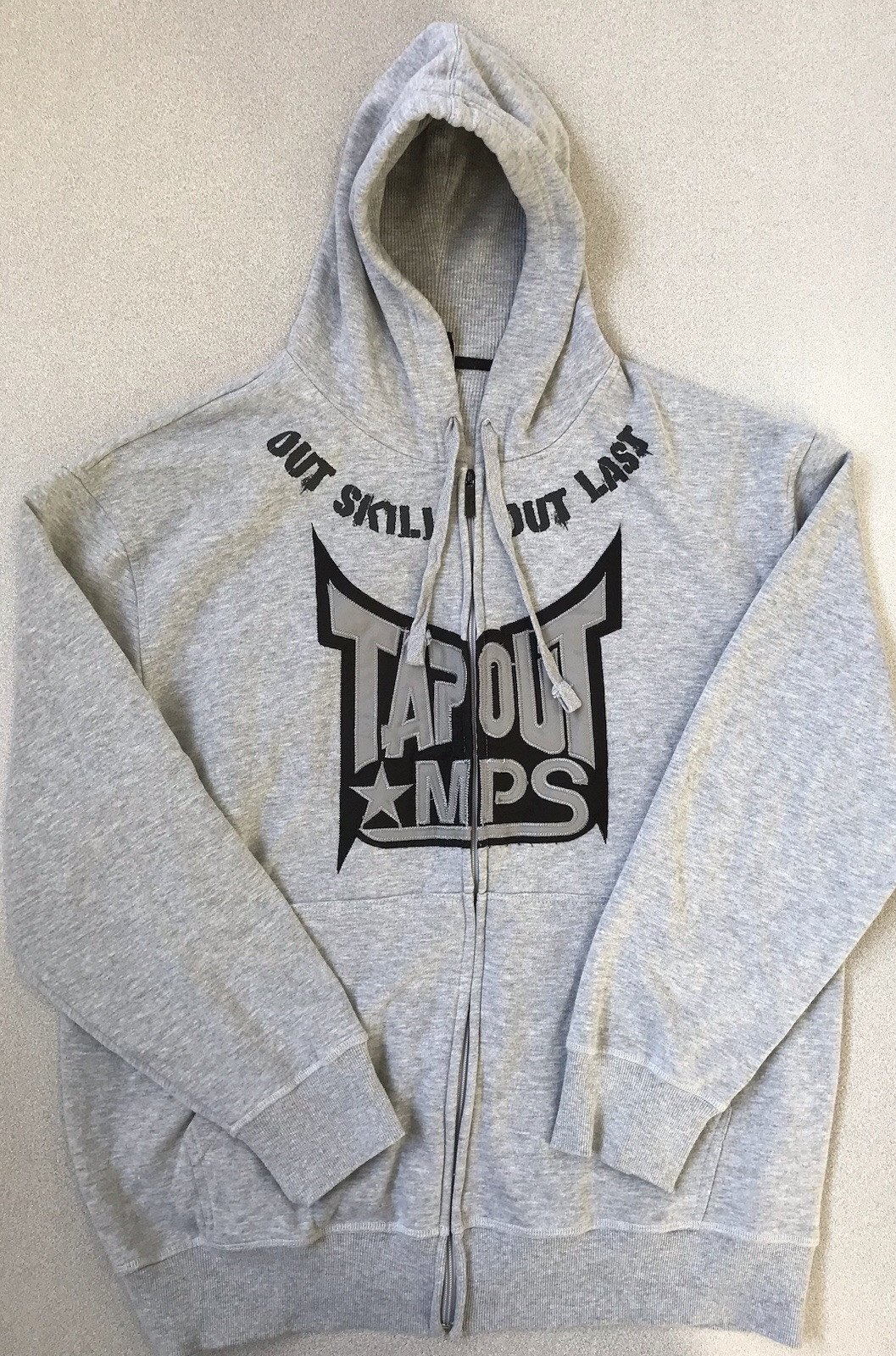 TapOut MPS Jacket Mens XXL 2XL Gray Hooded Full Zip Sweatshirt MMA Y2K Tap Out