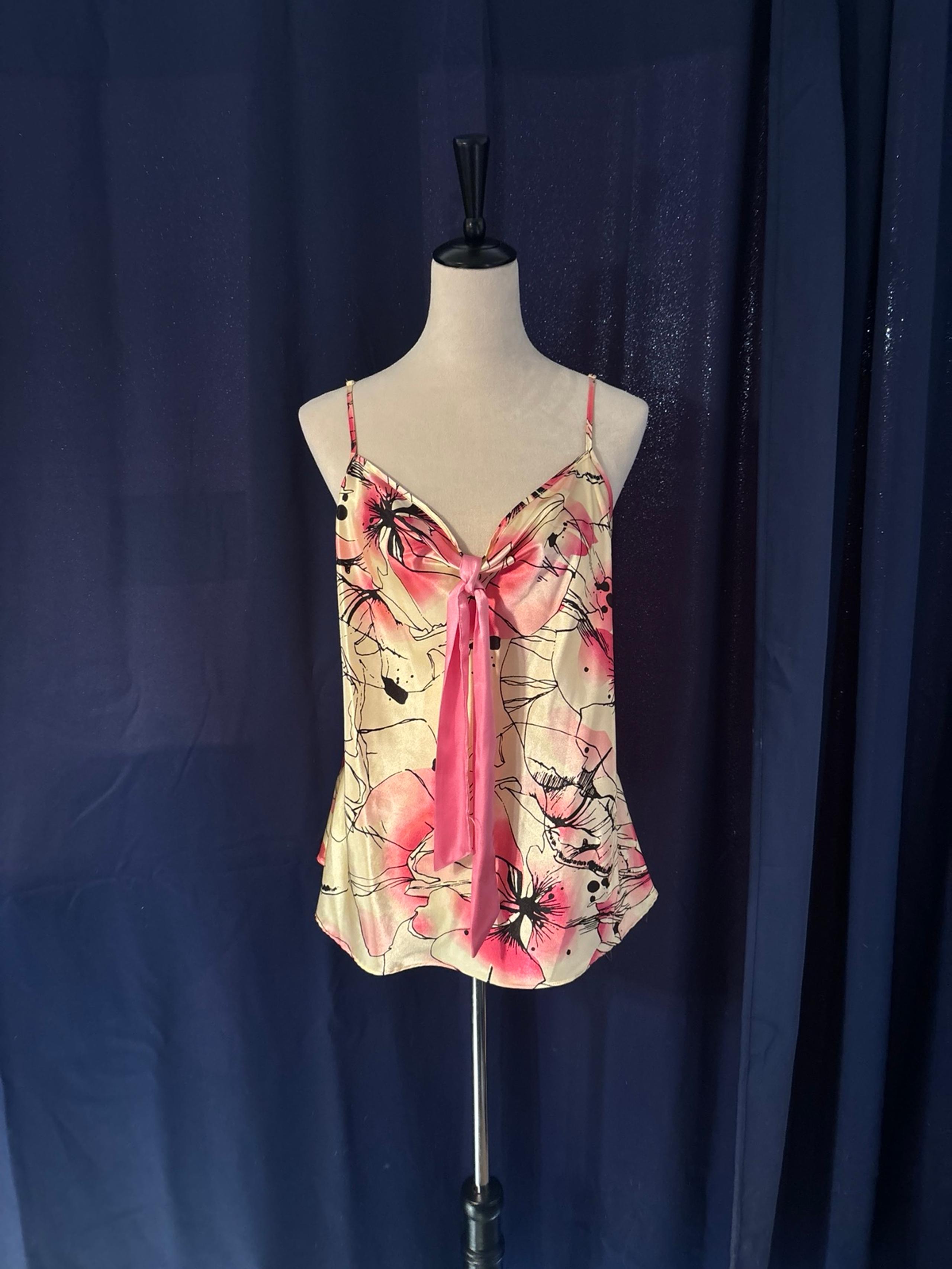 Floral PINK camisole lingerie top with a tie for a bow