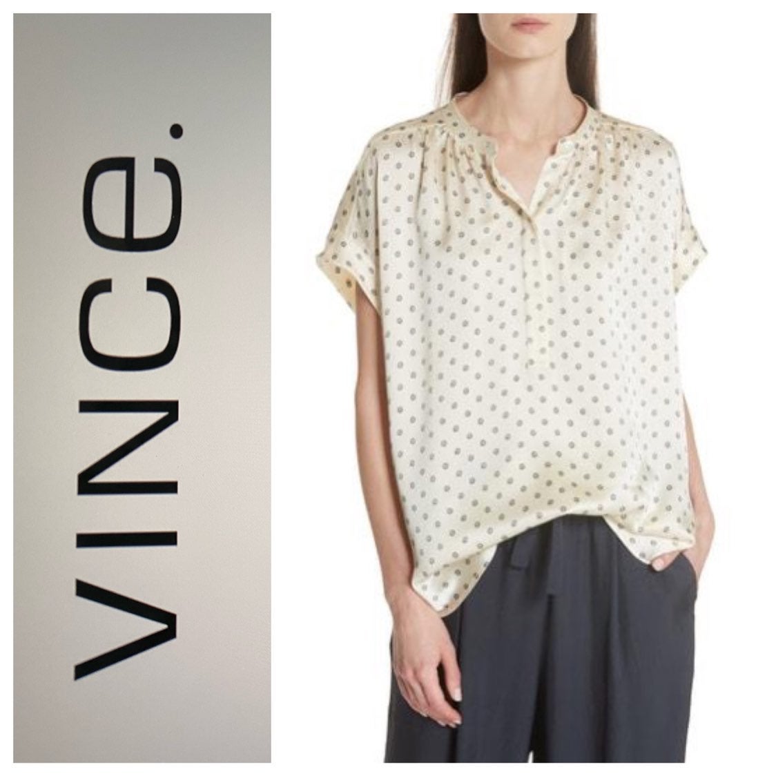 NEW $295 VINCE Silk Shirred Neck Blouse