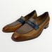 Mona Flying Womens Leather Penny Loafers Blue/Brown Low Heel Slip Ons Sz 10