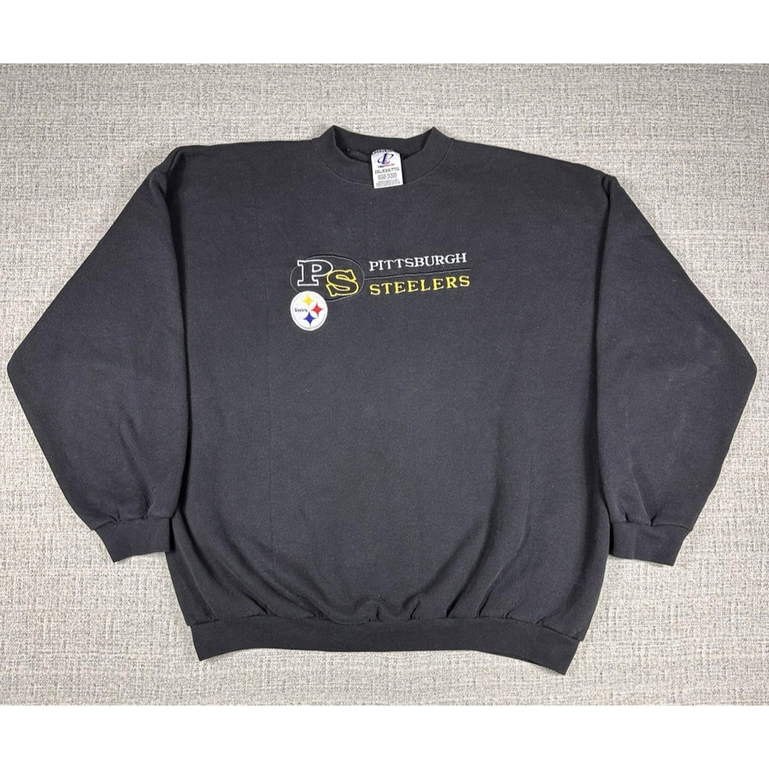 Vintage Logo Athletic Pittsburgh Steelers Crewneck Black Sweatshirt Mens Sz XXL